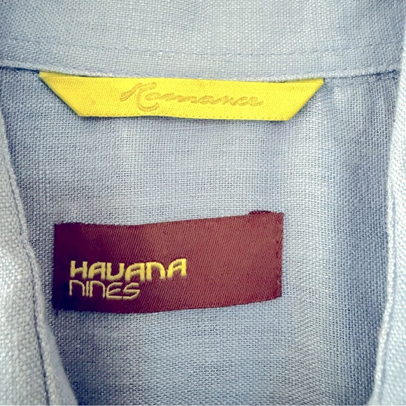 Havana Nines Men’s 100% Linen Button Up Shirt Size Large Blue Short Sleeves - Picture 11 of 16